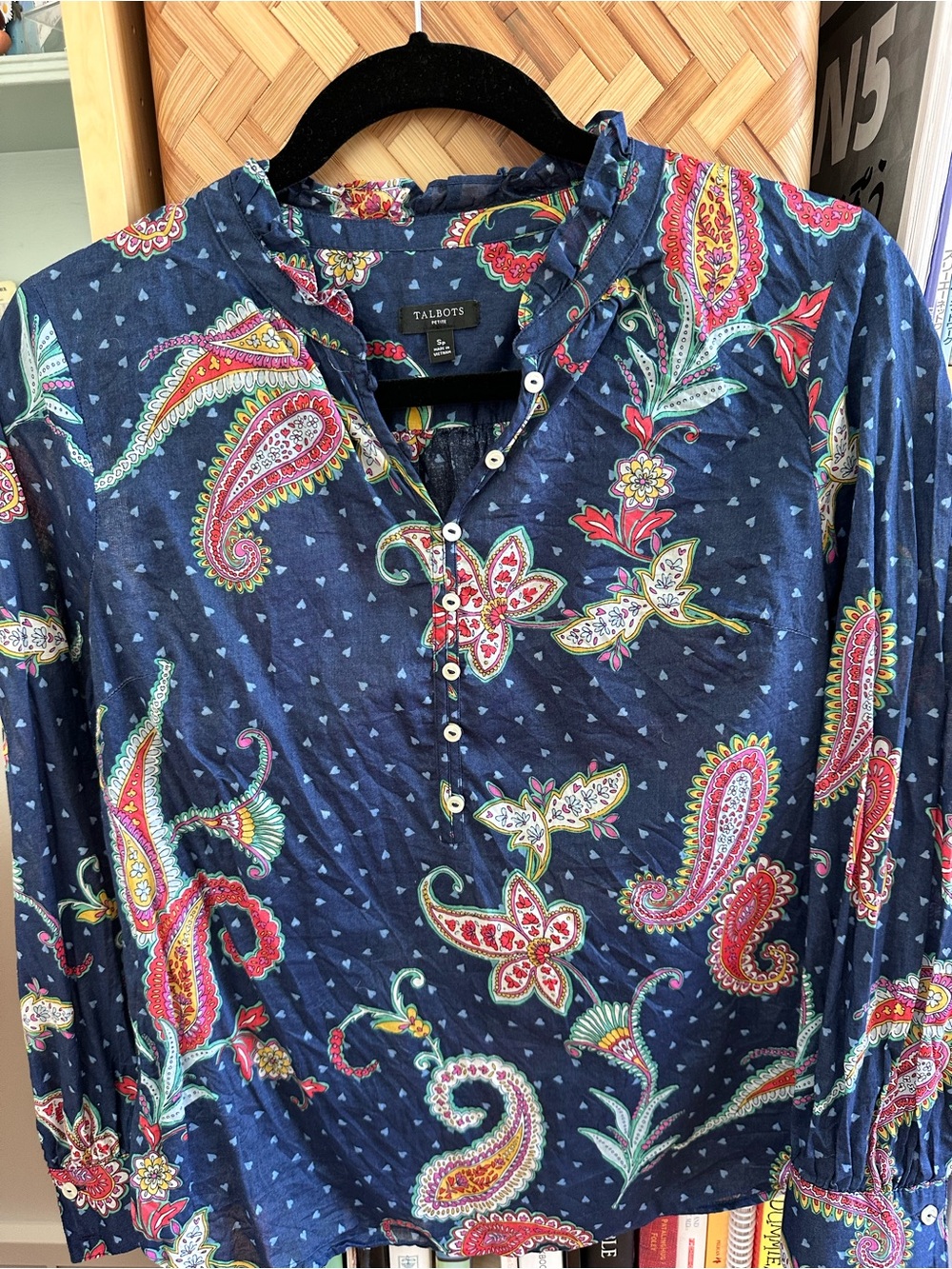 Talbots Navy Paisley-Print Button Down Shirt
